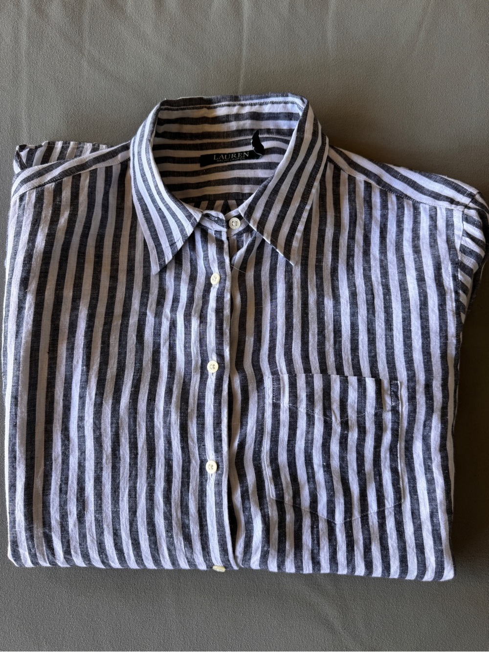 Lauren Ralph Lauren 100% Linen Striped Popover Half Button Shirt Size L - Picture 16 of 16